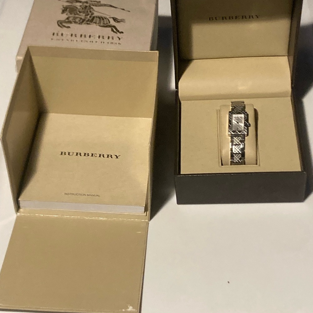 Burberry Silver Patterned Rectangular Watch - image 3